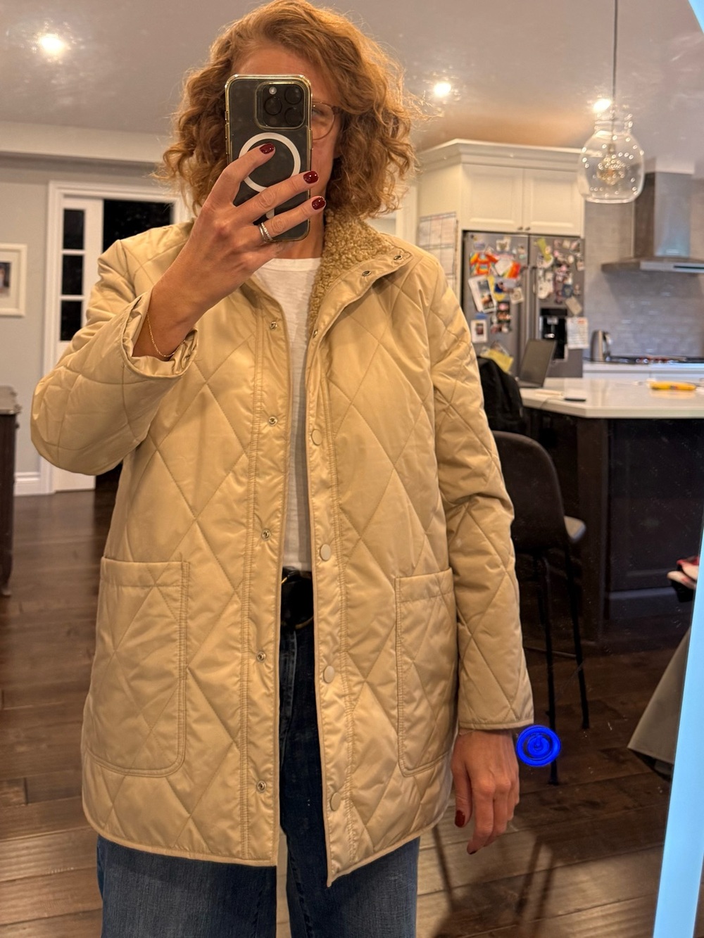 Women's Quilted Coat with Sherpa Lining - Cream